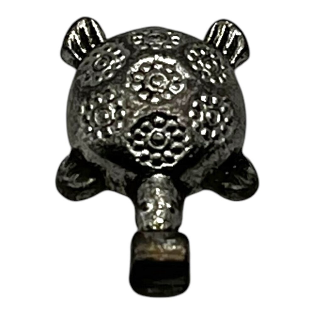 Turtle Shaped Silver Tone Metal‎ Pendant With Floral Engravings 2cm